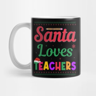 Santa Loves Teacher Funny Christmas T-shirt Mug